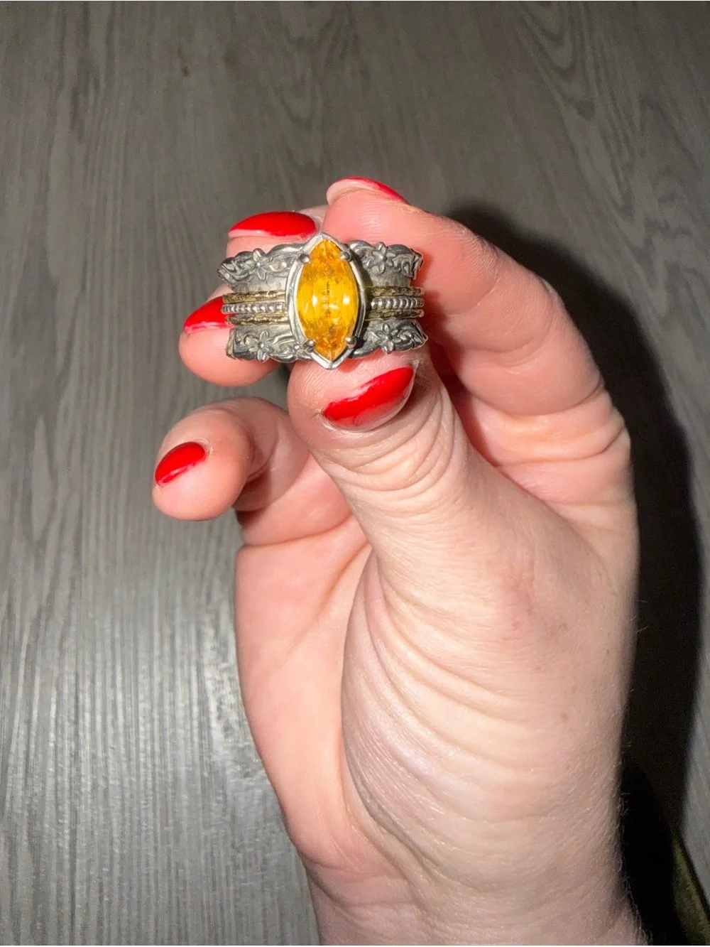925 Sterling Silver Citrine Spinner Ring, Size 8.25